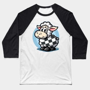 checkered pattern racing flag cartoon sheep Baseball T-Shirt